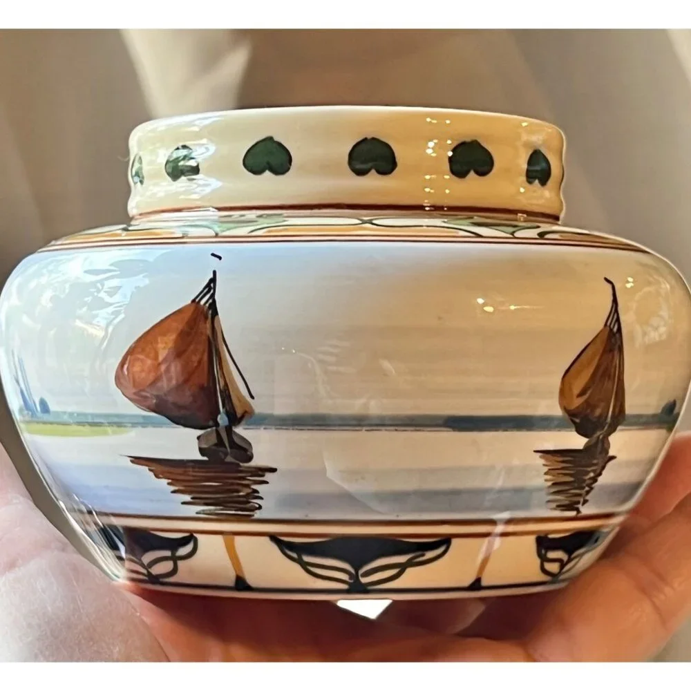 Art Nouveau Gouda Dutch Vase 4.5” D x 3” T Hand-Painted Zuid Holland Ceramic GUC